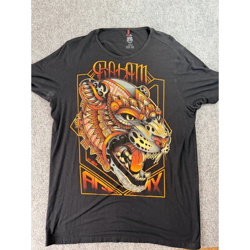 Ay Guey Mens XL Black‎ Graphic Print Tiger V Neck Short Sleeve T Shirt